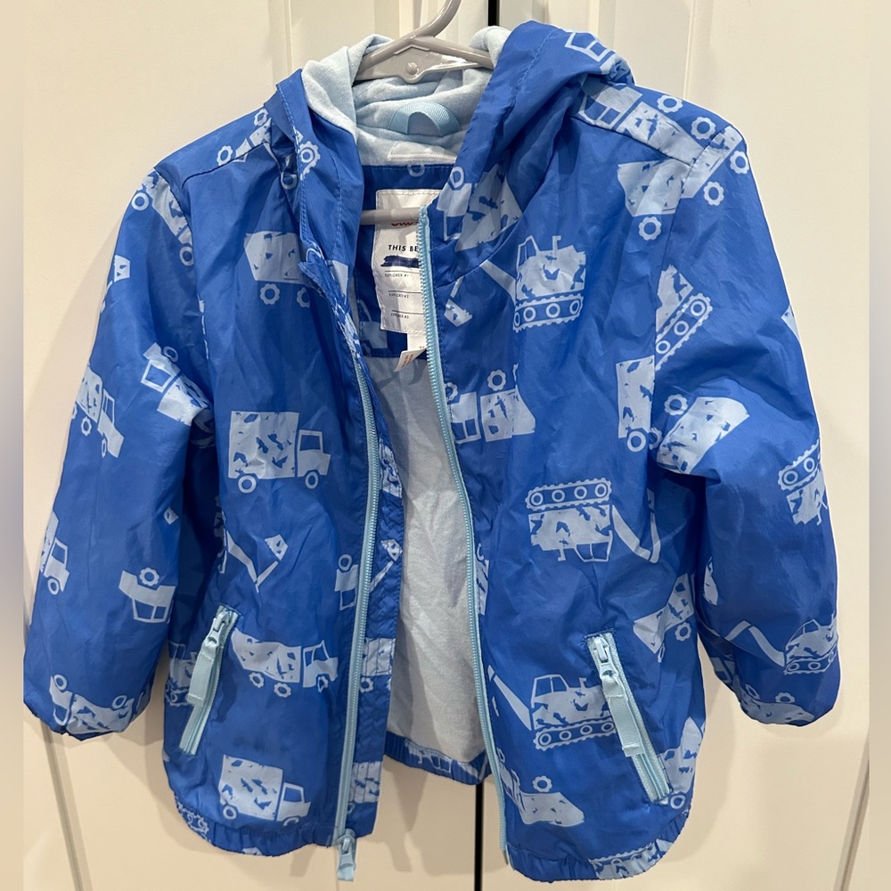 Cat & Jack Blue Windbreaker/ Rain Jacket with Construction Print-sz 3T